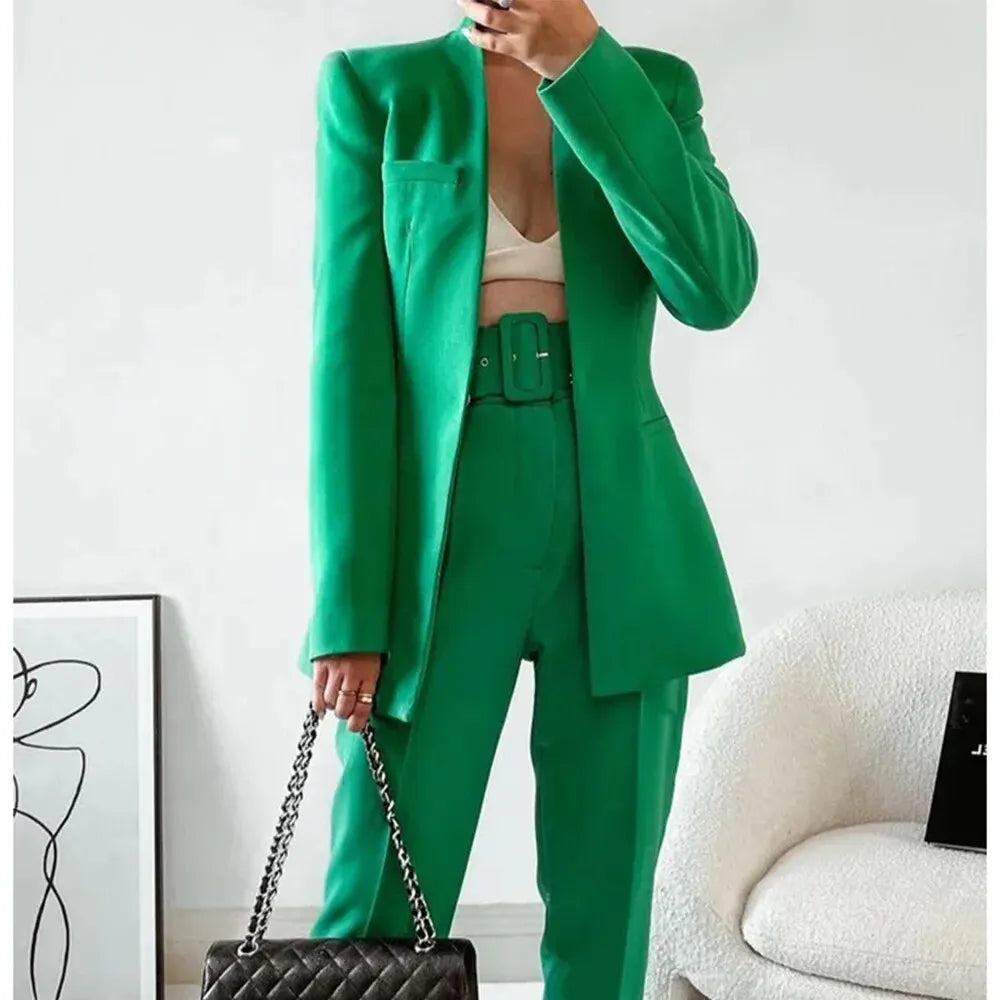 Ensemble 2 pièces pantalon taille haute et veste de bureau