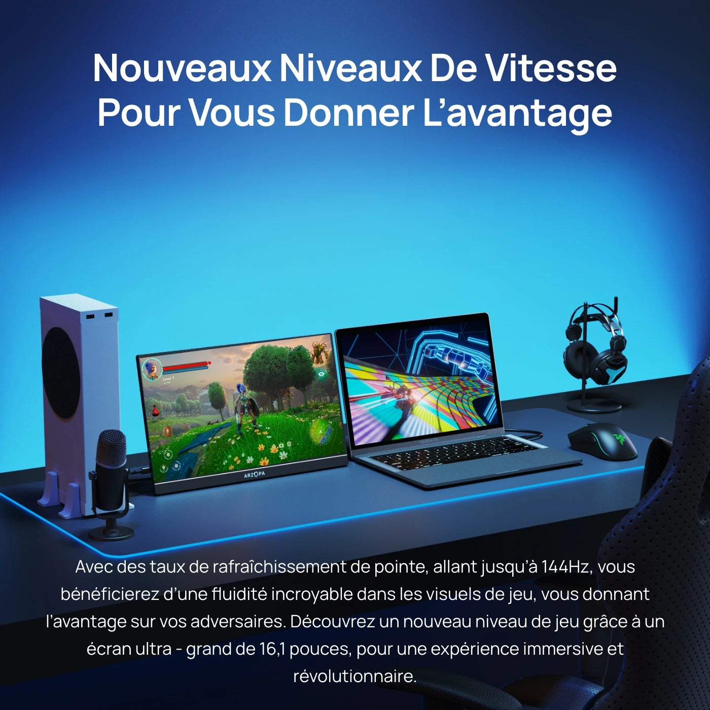 ARZOPA 16.1 inch 100% sRGB 144Hz Portable Monitor Gaming  Laptop Display with Type C Mini HDMI For PS/Steam/Deck/Switch/PC/Mac