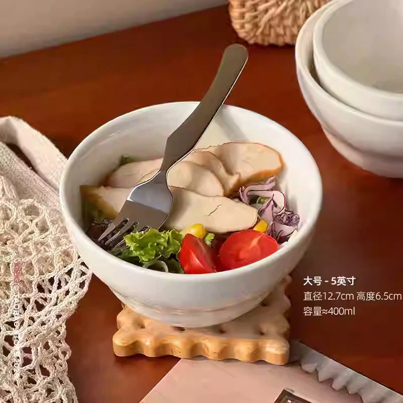 Simple White Ceramic Bowl Household Tableware Rice Bowls Breakfast Porridge Bowl Yoghurt Dessert Bowls