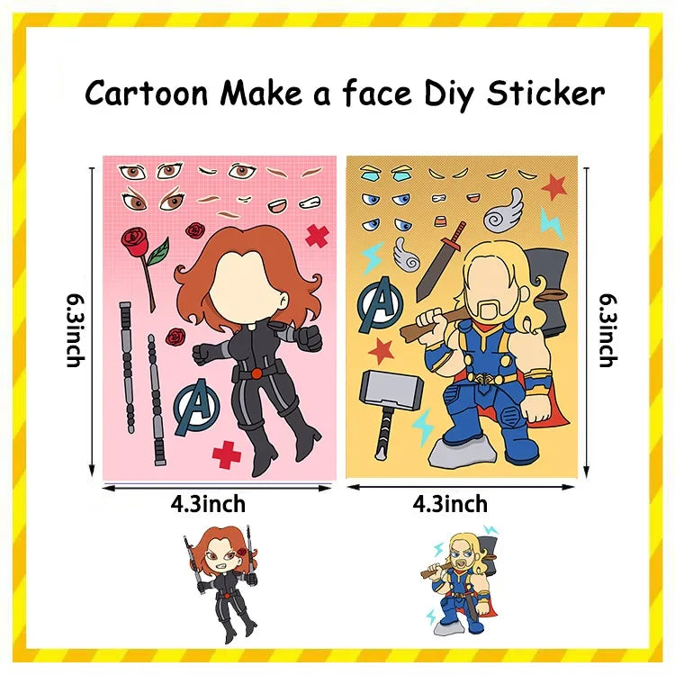 8 Marvel made puzzle stickers for Avengers superheroes, DIY children's puzzles made by children themselves