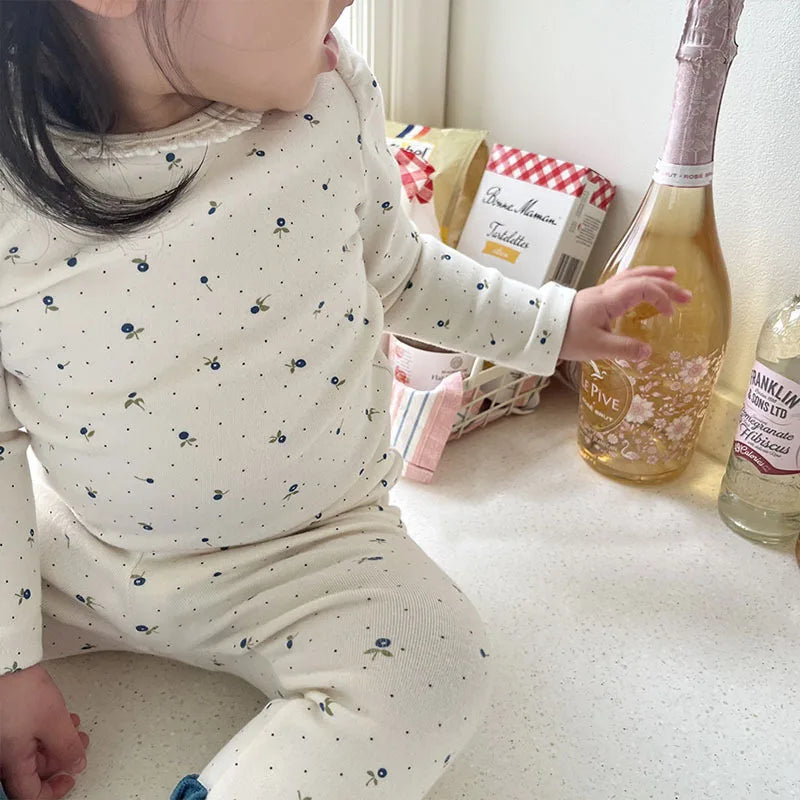 2025 Spring New Baby Long Sleeve Clothes Set Infant Floral Tops + Pants 2pcs Suit Cotton Baby Home Clothing Boys Girl Outfits