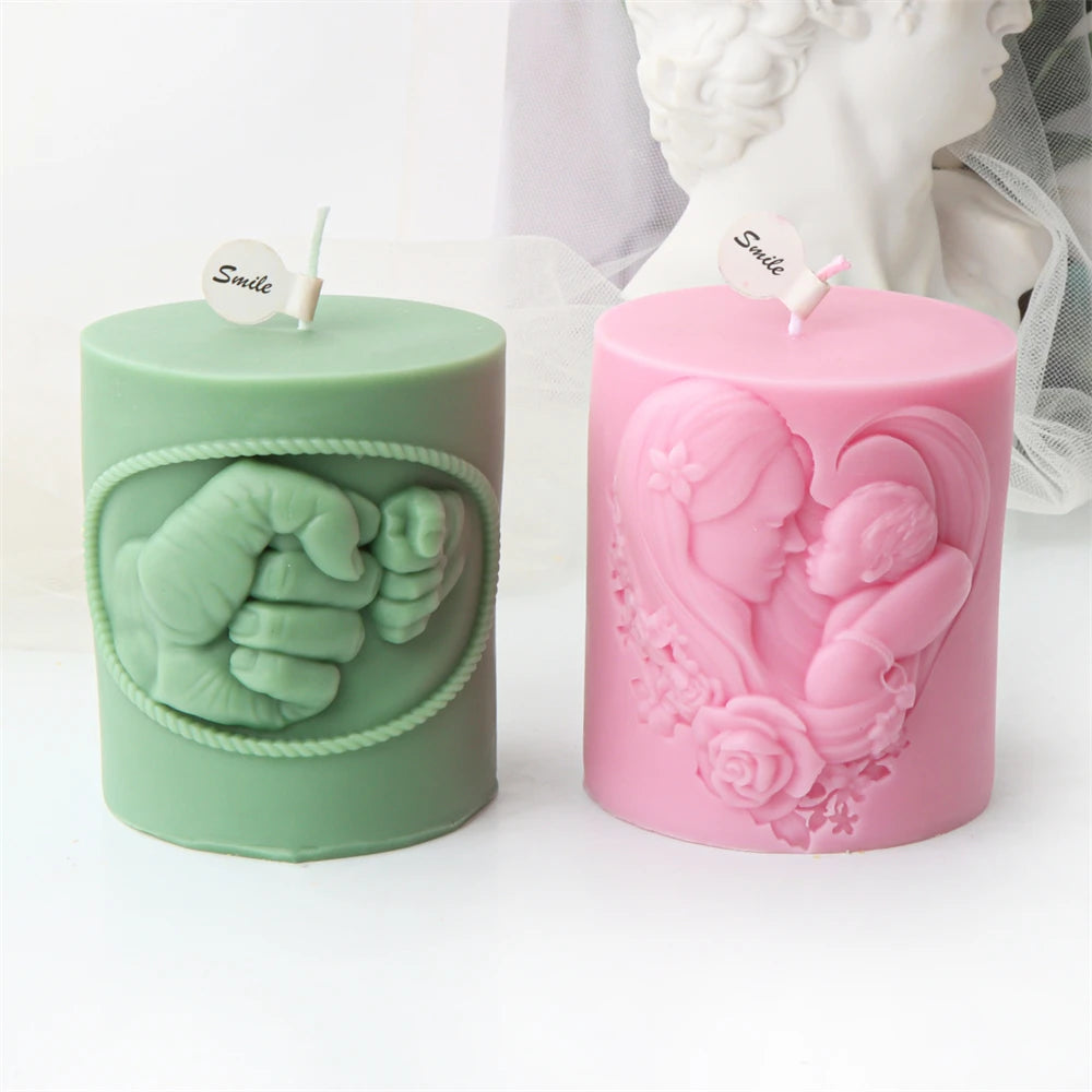 Thanksgiving Best Dad Mam with Baby Letter Cylinder Pillar Candle Mould DIY Sunflower Candle Mother's Day Decor Silicone Mold