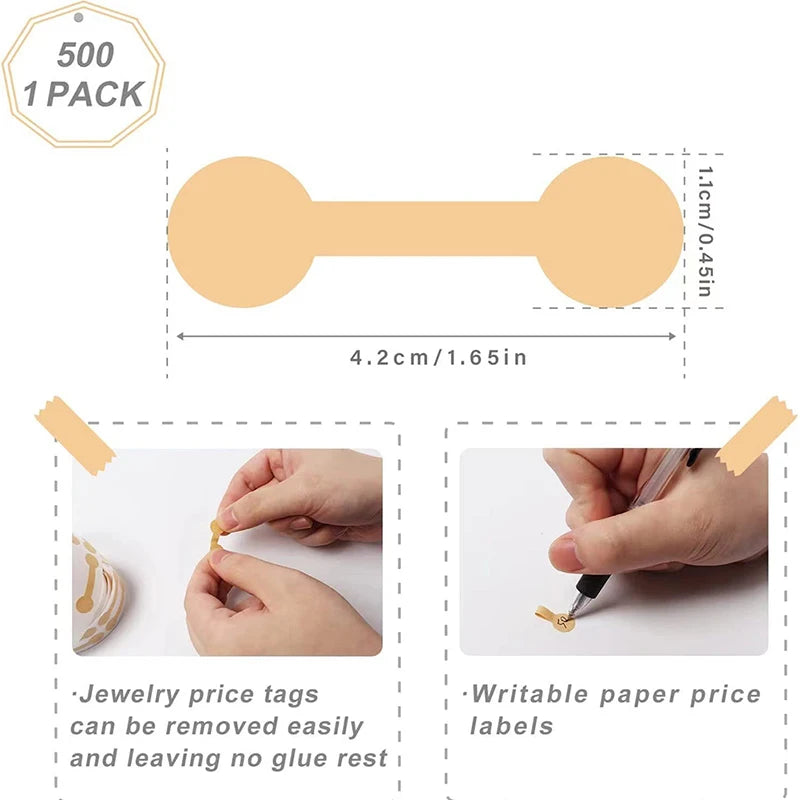 500pcs Jewelry Labels Self Adhesive Price Dumbell Tags Necklace Ring Labels Paper Jewelry Accessories DIY Display Tool