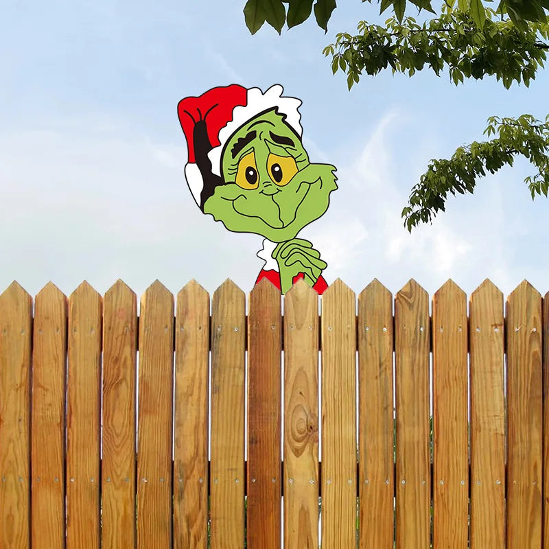 Christmas Fence Wooden Signboard Santa Claus Reindeer Snowman Grinch Decoration Courtyard Garden Handmade