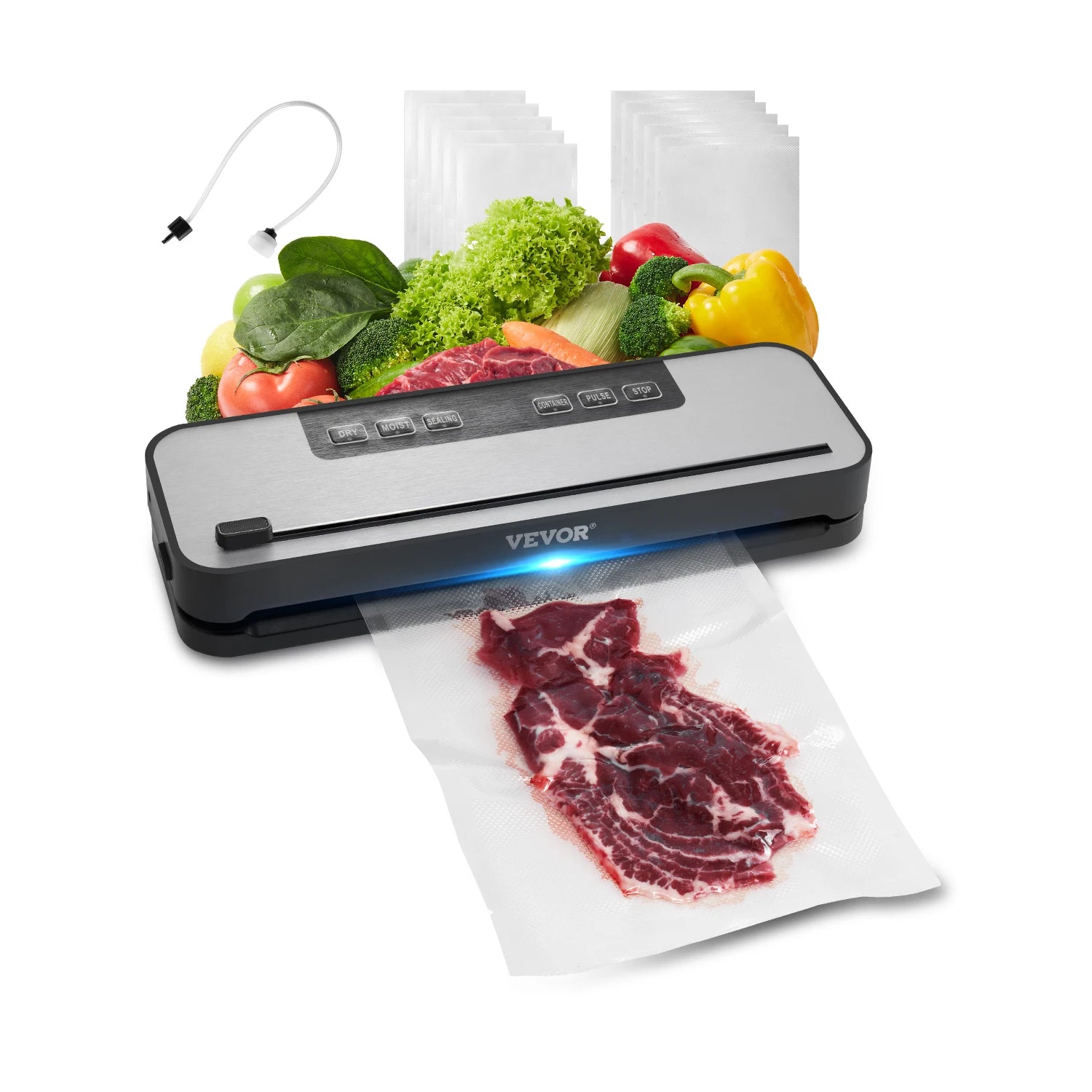 SucceBuy 60Kpa 100W Vacuum Sealer Machine 5-in-1 Multi-Functional Food Sealer with Built-in Cutter Automatic Air Sealing System