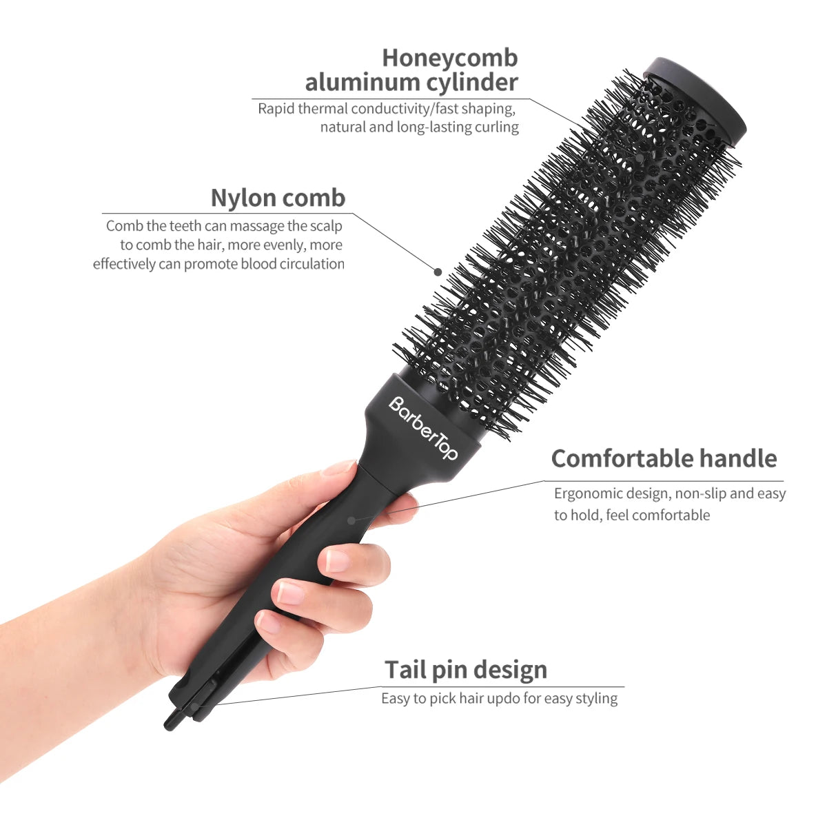 BARBERTOP Peigne rond cheveux bouclés