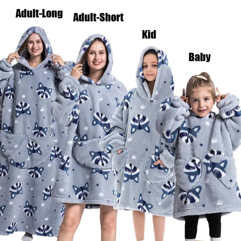 Oversize Winter Sherpa Blanket Plush Polar Fleece Family Matching Hoodie Girls Sweatshirt Homewear Halloween Women Kids Clothes