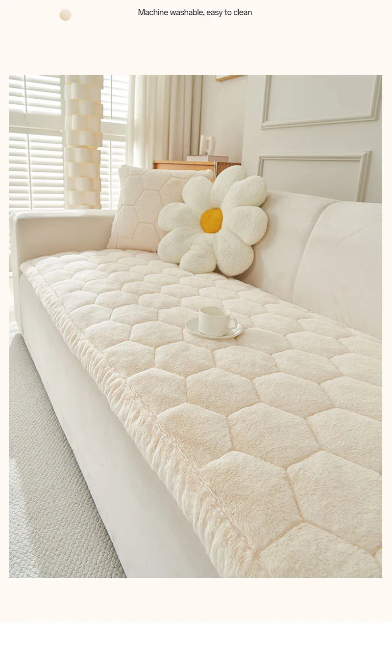 Nordic Thick Faux Mink Fur Sofa Cushion Autumn/winter Pet Friendly Non-Slip Sofa Cover Soft Furniture Protector for Living Room