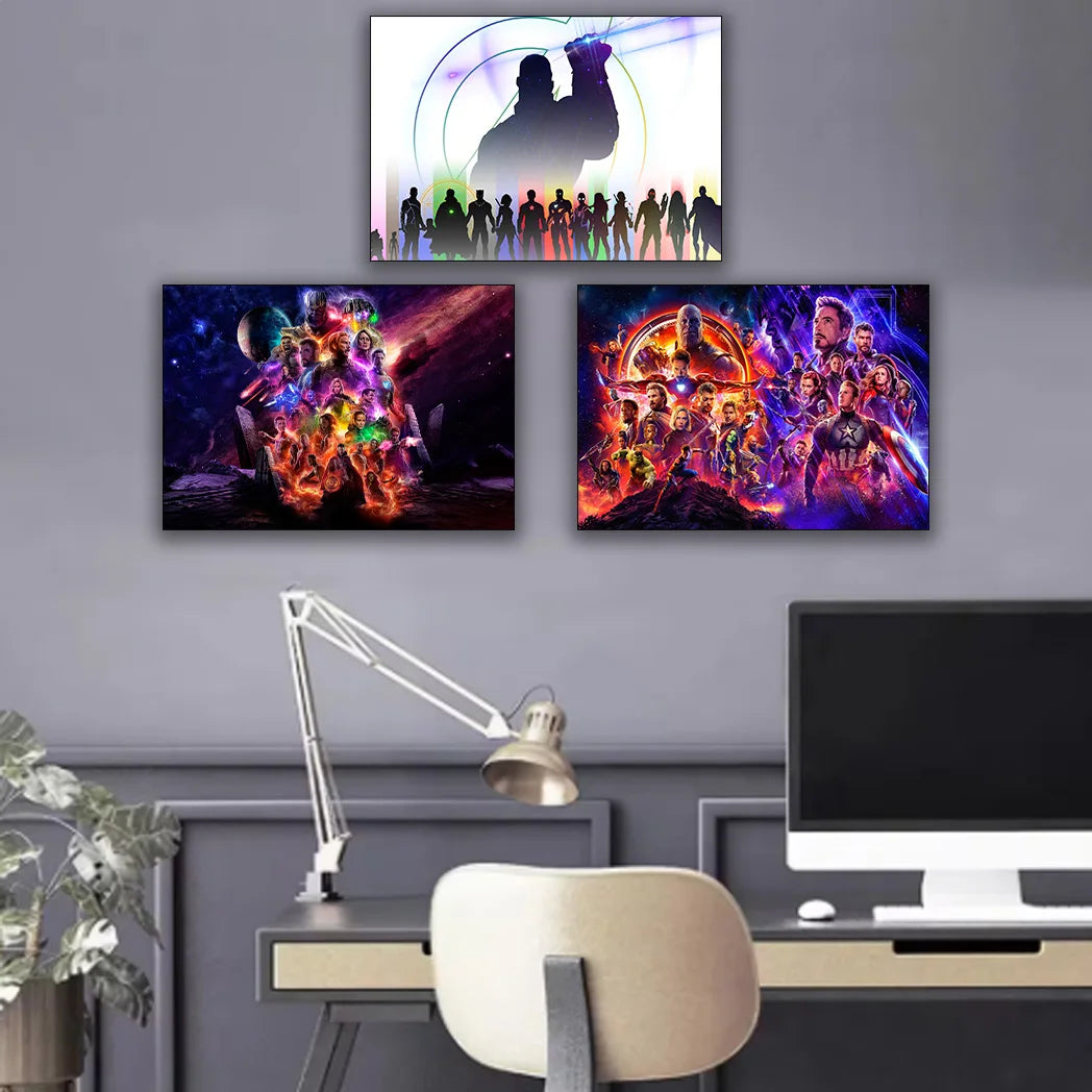 MINISO Marvel Avengers4：Endgame Movie Wall Art Posters All Ages Home Decor Room Marvel Superheroes Group Photo Canvas Painting