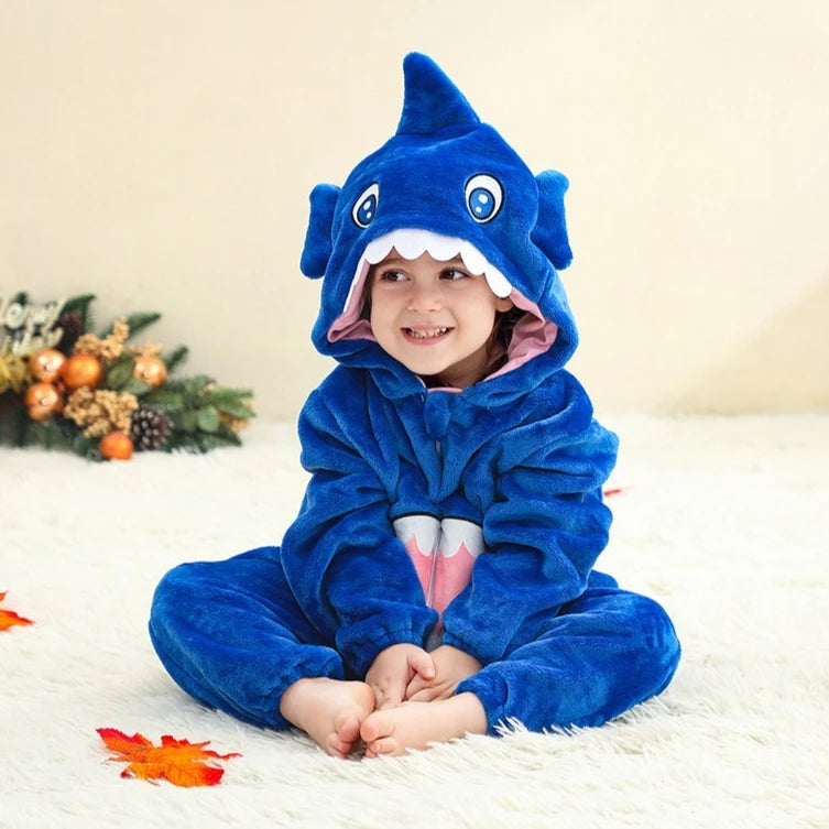 Winter Baby Rompers Baby Pijamas Halloween Ghost Bat Shark Deer Animal Cartoon Hooded Jumpsuits Cosplay Costume Boys Girl Pajama