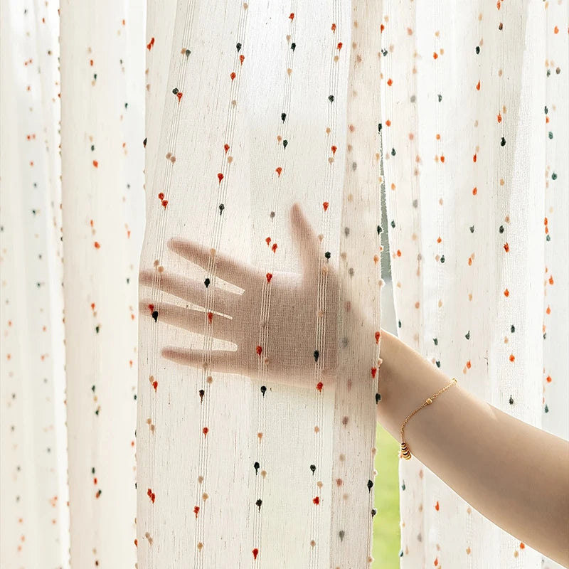 1Piece Korean Rainbow Hairball Embroidered Striped yarn with Beige Tassel Bottom For Living Room Bedroom Farmhouse Home Decor