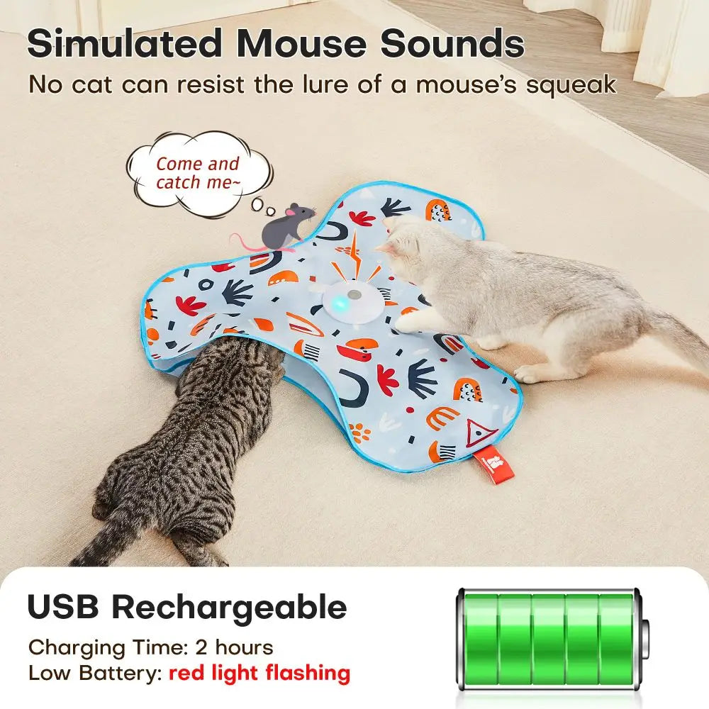 Smart Hide and Seek Cat Toy Electric Thermal Sensing Cat Catch Cover Real Mouse Squeaky Touch Activated Feather Teaser Wand