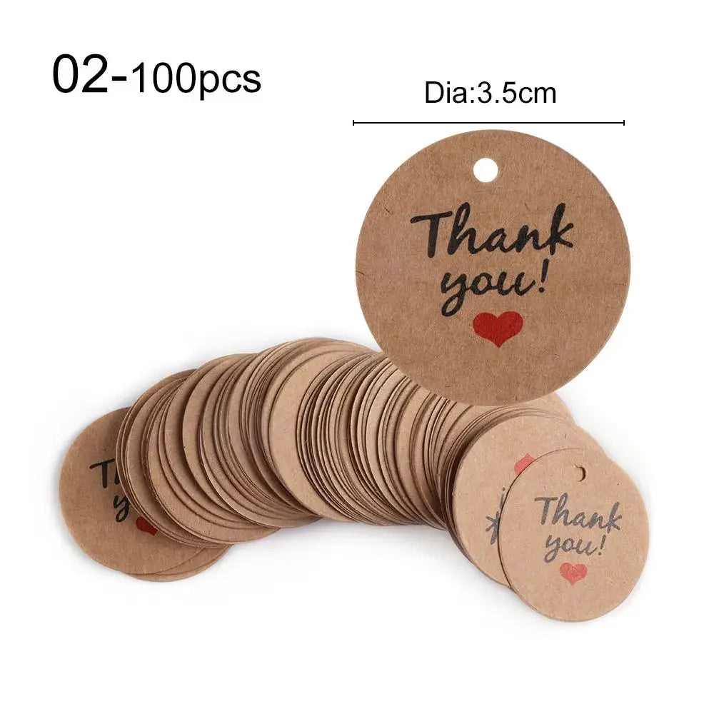 100pcs Thank you With Red Heart Gift Tags Wedding Party Paper Hanging Tags Price Label Handmade Package Hang Tag Cards