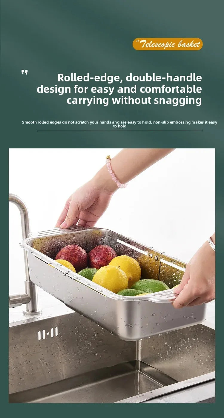 304 Stainless Steel Sink Rack - Extendable Dish Drainer for Plates, Fruits & Vegetables | Heavy-Duty Kitchen Drain Basket