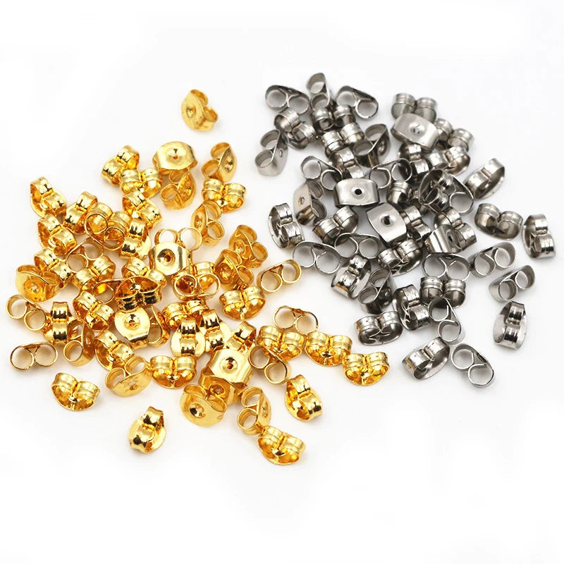 100pcs/Lot High Quality Stainless Steel Gold Plated Earring Back Plug Ear Studs Back Earring Stopper DIY Jewelry Making Supplies