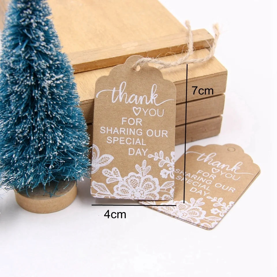 50PCS Christmas Kraft Paper Tags Handmade/Thank You DIY Crafts Hanging Tag With Rope for Christmas Gift Wrapping Supplies Favors