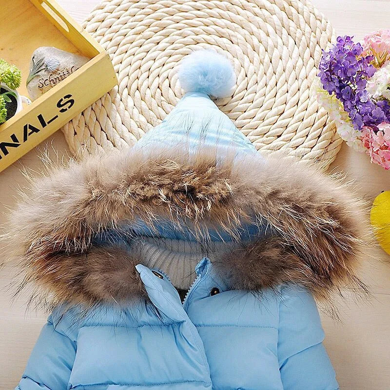 Baby Girl Boy Warm Outerwear 2023 Winter New Children Down Jacket Big Fur Collar Coat Kids Clothes Solid Thicken Girl Boy Jacket