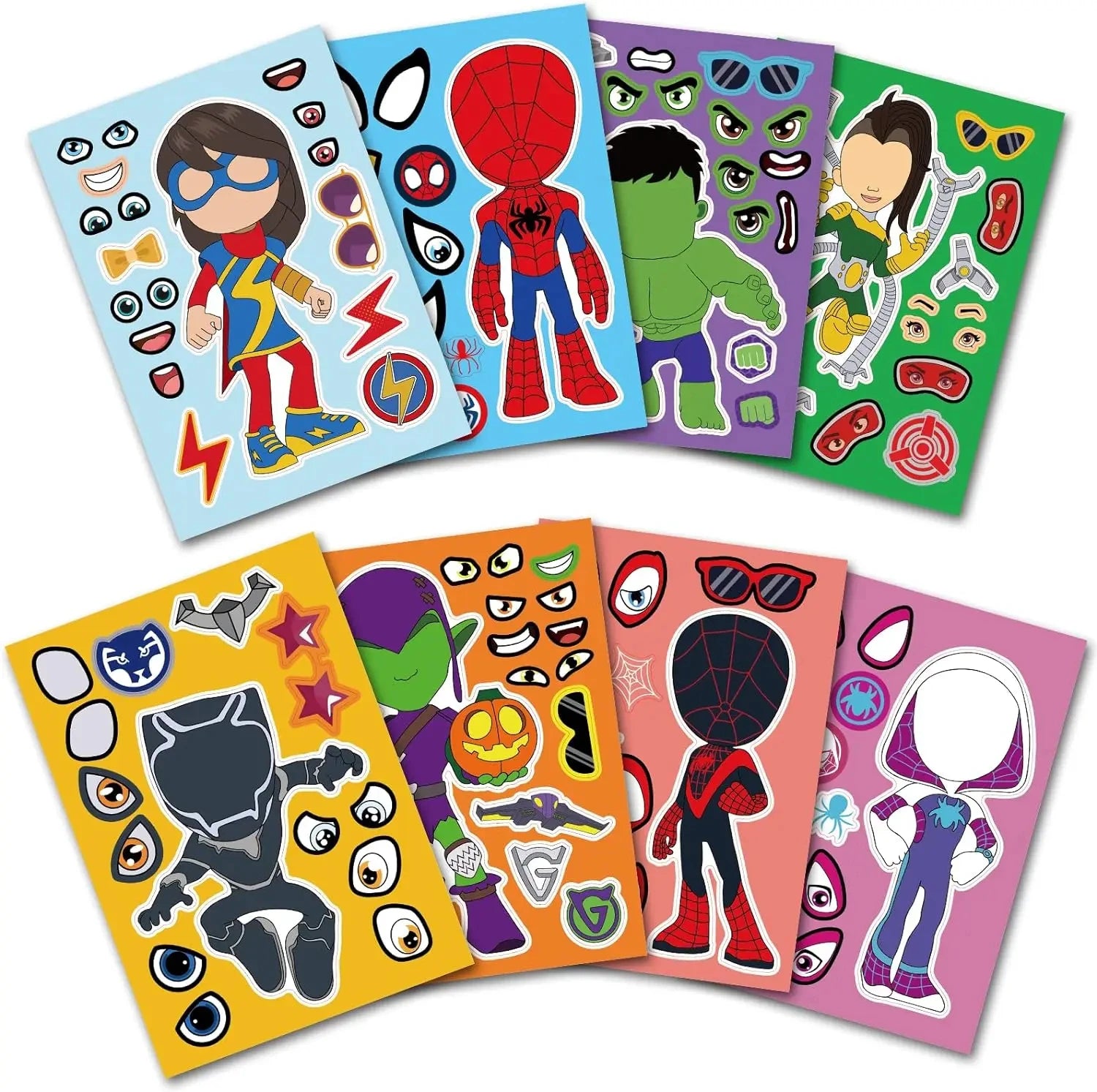 6/12/18Pcs Spidey And His Amazing Friends DIY Make a Face Stickers Set  Spiderman Party Favors Goodie Bag Fillers for Kids Gifts