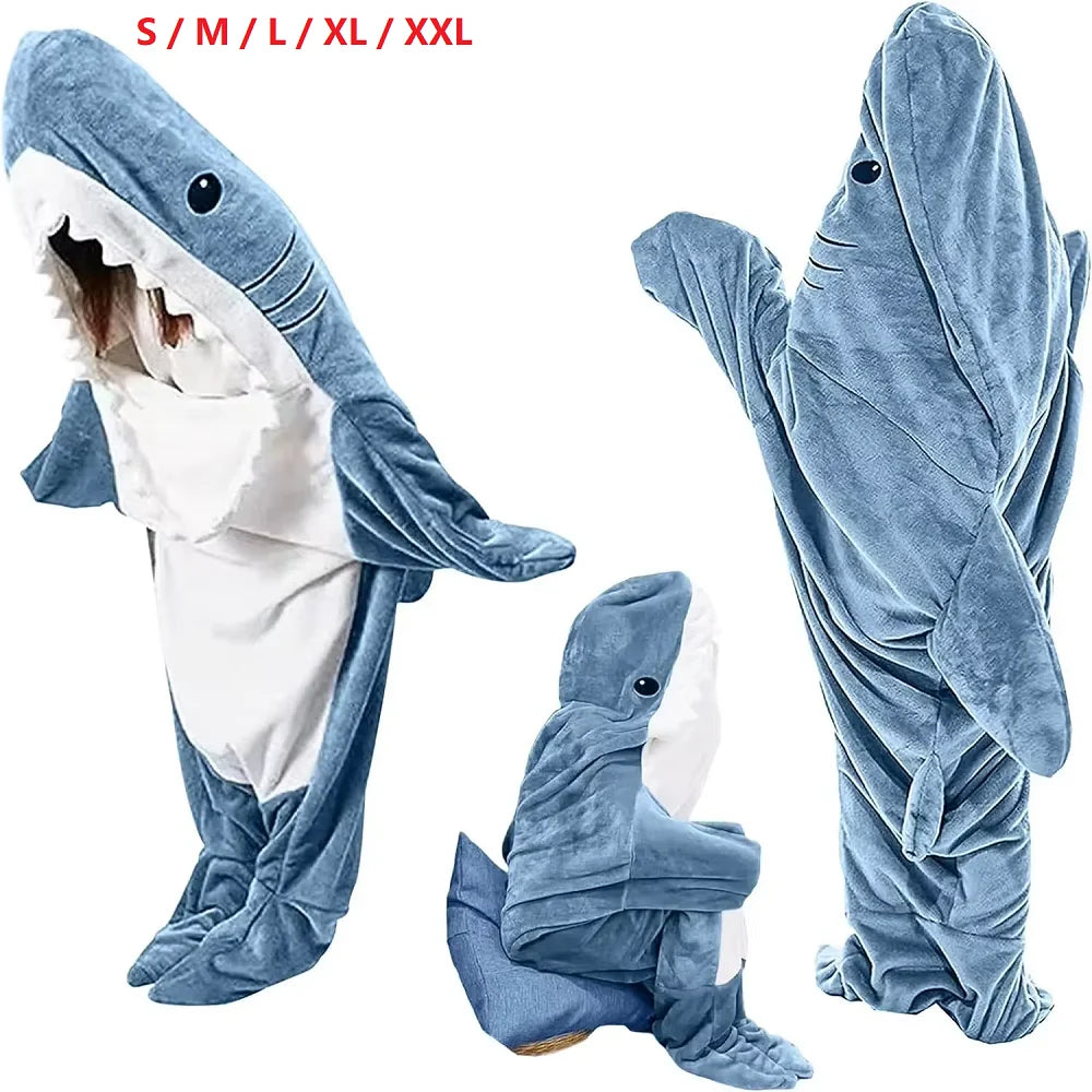 Shark Blanket Cartoon Sleeping Bag Shark Onesie Sleeping Bag Pajama Hooded Warm Flannel Funny Homewear Winter Warm Blanket