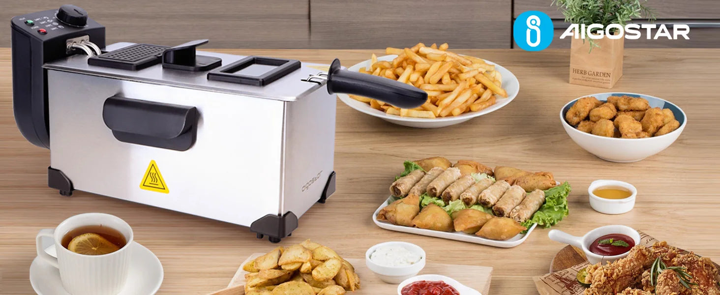 Aigostar Fryer 2200Watts, 3 Litre Capacity with Window, Temperature Control, Removable Oil Bowl