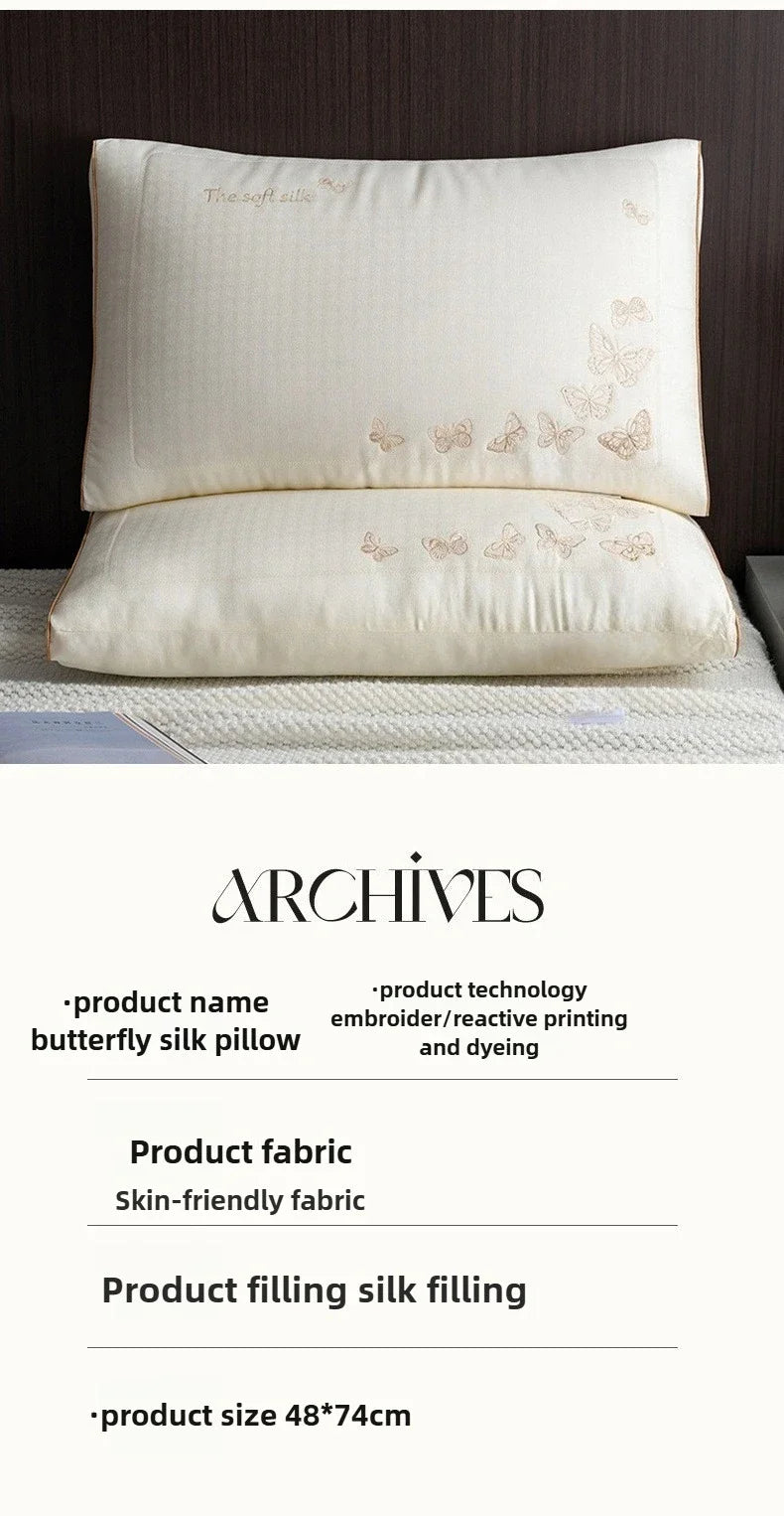 2025 new silkworm chrysalis protein butterfly silk pillow 48x74cm one pack/pair household breathable silk pillow