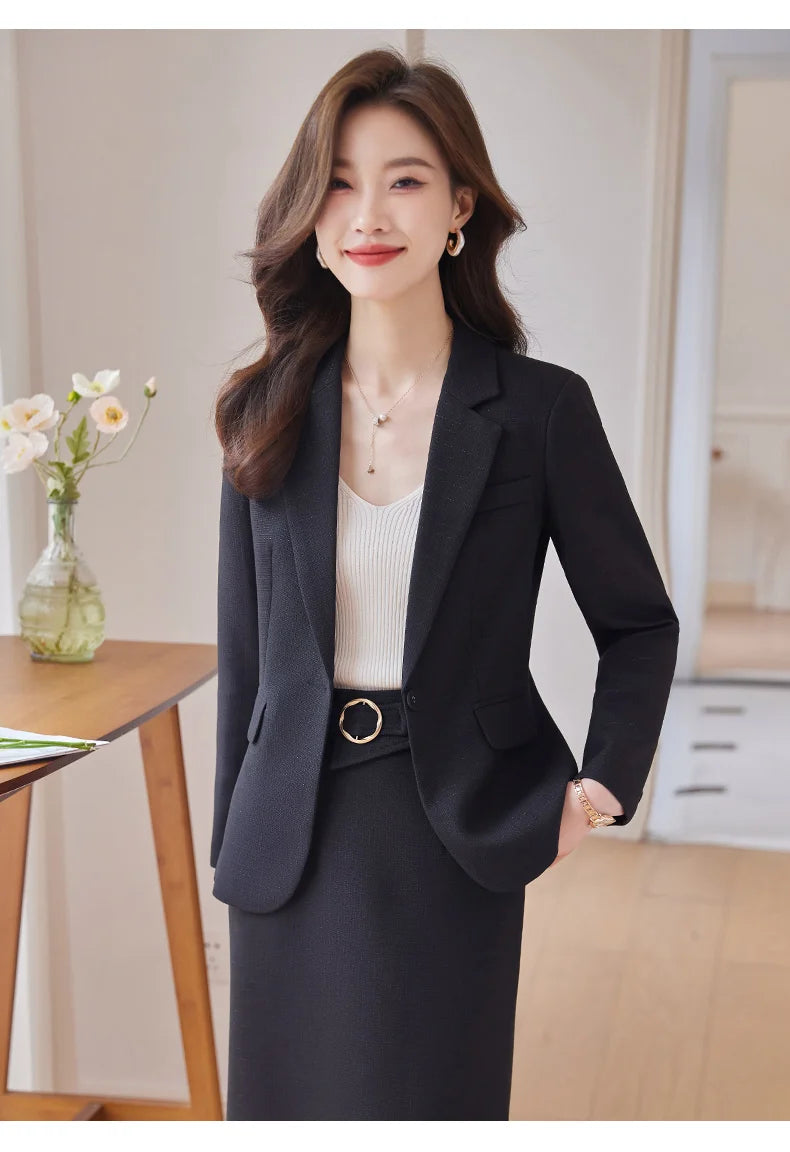 NAVIU Pink Suits Women New 2023 Autumn Fashion Temperament Professional Blazer And Skirt Office Lady Work Wear Two Piece Sets