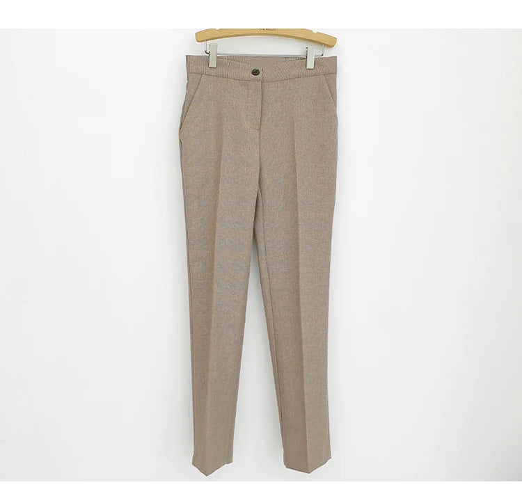 H Han Queen Korean Autumn Winter 3 Pieces Set Women Contrast Blazer + Vest And Simple Pants Casual Simple Office Lady Pants Suit