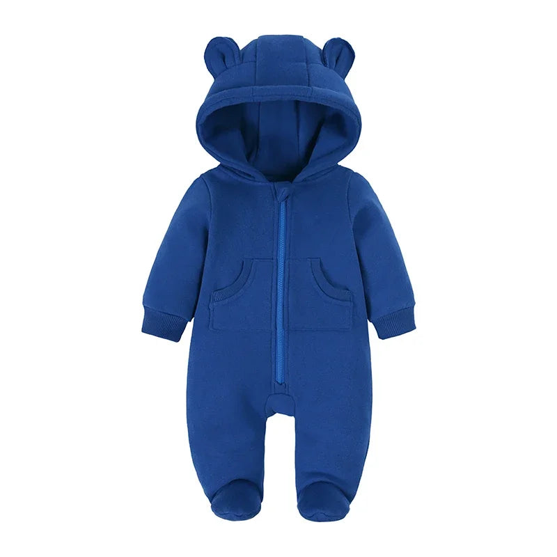 2025 Newborn Baby Romper Warm Clothes Winter Thicken Fleece Hooded Bear Onesie Toddler Boy Girl Jumpsuits Infant Pajamas