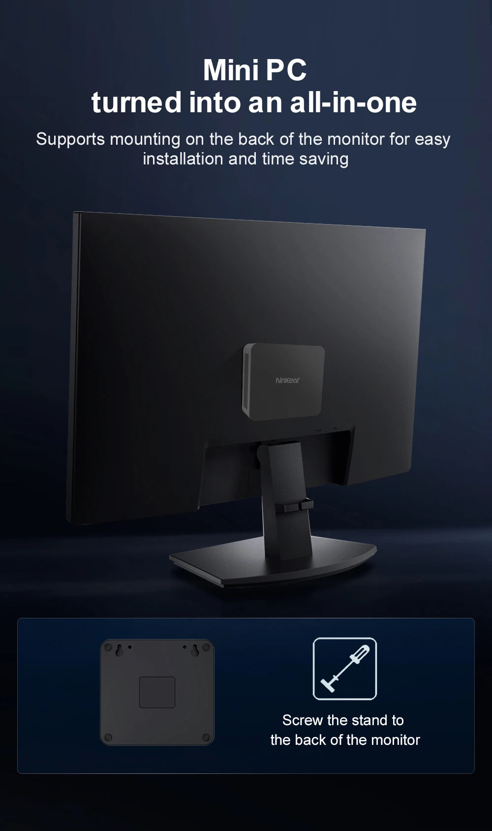 Ninkear N10 Mini PC Intel N100 up to 3.4GHz 16GB 512GB 2.4G+5G WIFI HDMI 2.0*2 Support dual-screen WIindows 11 Desktop computer