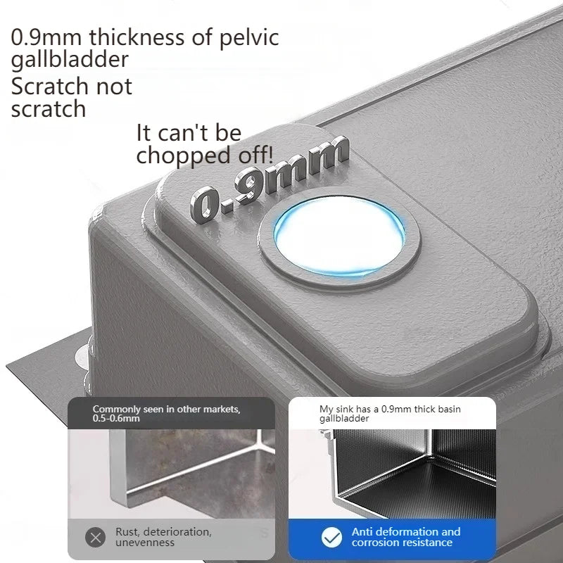Stainless Steel Gray Kitchen Sink Multifunctional Stain and Scratch Resistant Large Single Slot Household Wash Cuisine Basin