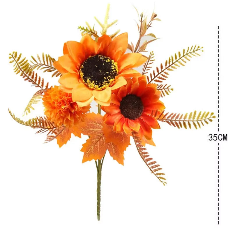 35cm Autumn Artificial Maple Leaves Bouquet Silk Plants Branch for Halloween Thanksgiving Day Fireplace Festival Home Fall Decor