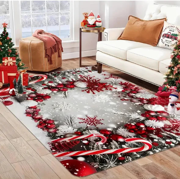 1PCS Christmas Snowflake Area Mat Red with Gold and White Santa Claus Living Room Bedroom Decoration Holiday Home Decoration