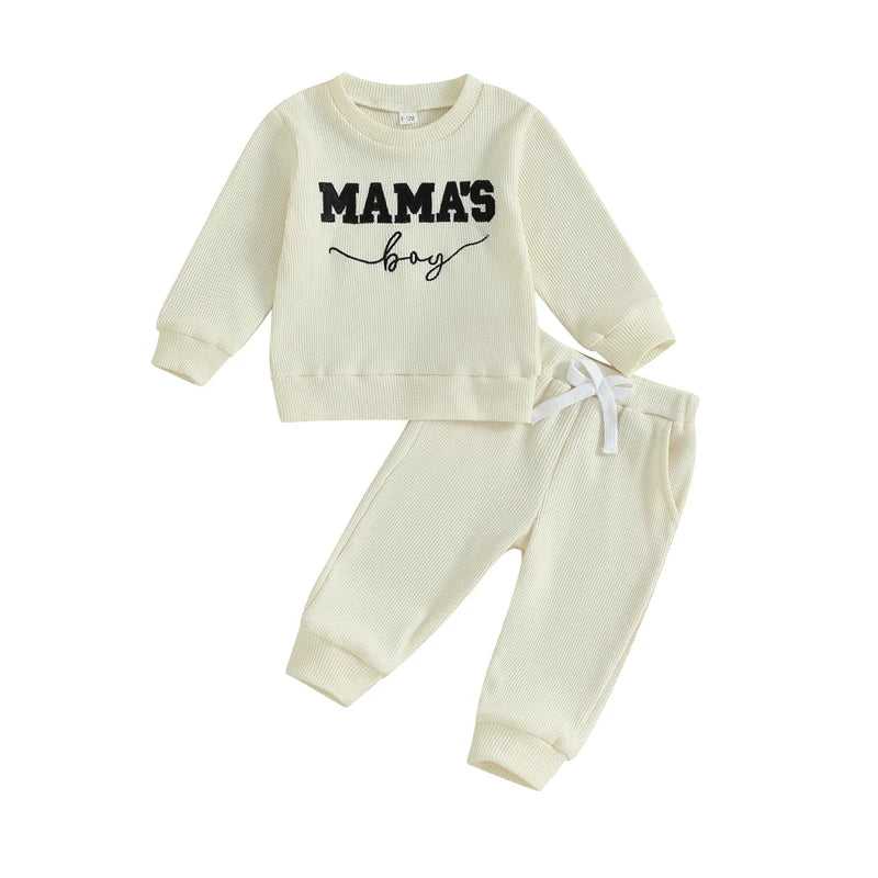 Toddler Baby Boy Fall Tracksuit Outfit Letter Embroidery Crew Neck Long Sleeve Sweatshirt Tops with Pants 2 Pcs Set