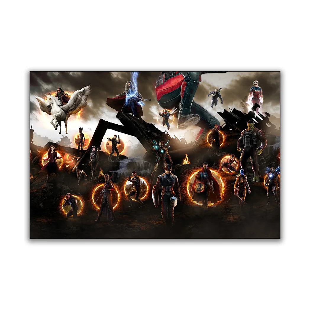 MINISO Marvel Avengers4：Endgame Movie Wall Art Posters All Ages Home Decor Room Marvel Superheroes Group Photo Canvas Painting