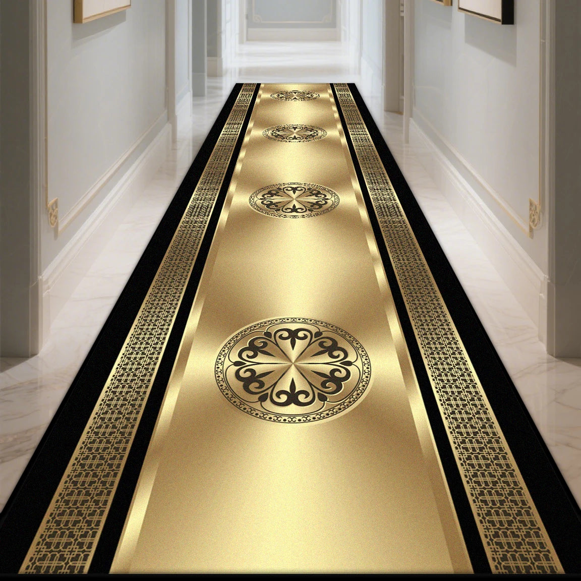Modern Long Corridor Carpet Non-slip Hallway Luxury Gold Washable Rug Runner Entryway Decoration Home Stairway Mat Anti Slip
