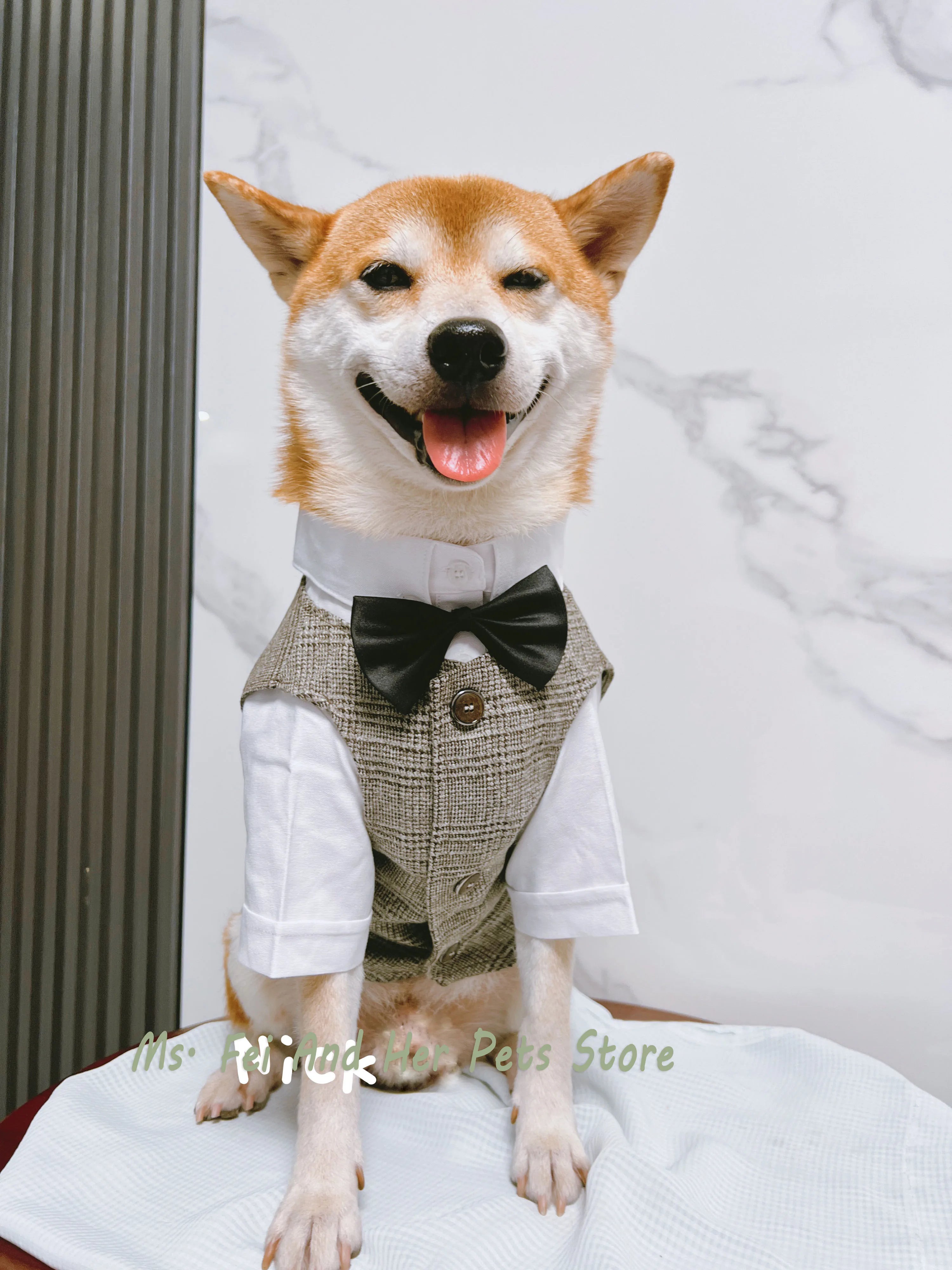 Shiba Inu Dog Tuxedo Suit - Adjustable Bow Tie Wedding Costume, Formal Pet Attire for Puppy Prince Party, Dogs Clothes，Pet Set