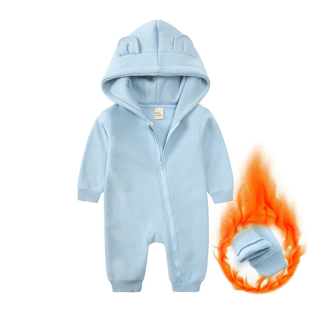 2025 Newborn Baby Romper Warm Clothes Winter Thicken Fleece Hooded Bear Onesie Toddler Boy Girl Jumpsuits Infant Pajamas