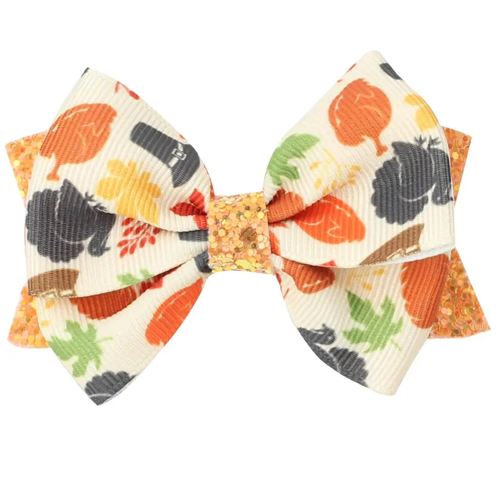 1/2PCS Thanksgiving Maple leaf Hair Clips Girls Grosgrain Ribbon Pumpkin Print Hairpins Headdress Kids Hair Accessories