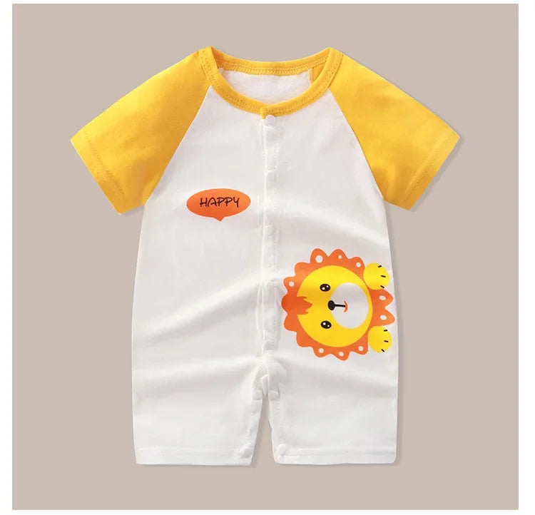 Summer Newborn Clothes Cute Cartoon Dinosaur Tiger Shark Lion Print Comfortable Baby Boys Girl 0-18Month Short Sleeved Jumpsuit