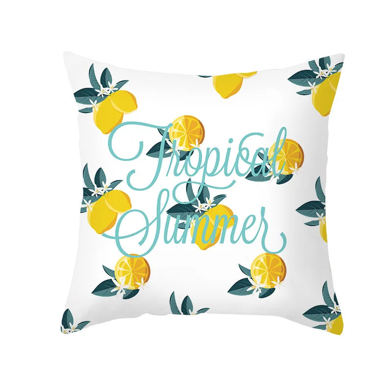 Yellow Lemon Pattern Cushion Cover Summer Decorative Pillow Covers Single Sided Printed Pillow Covers For Sofa Bedroom Office