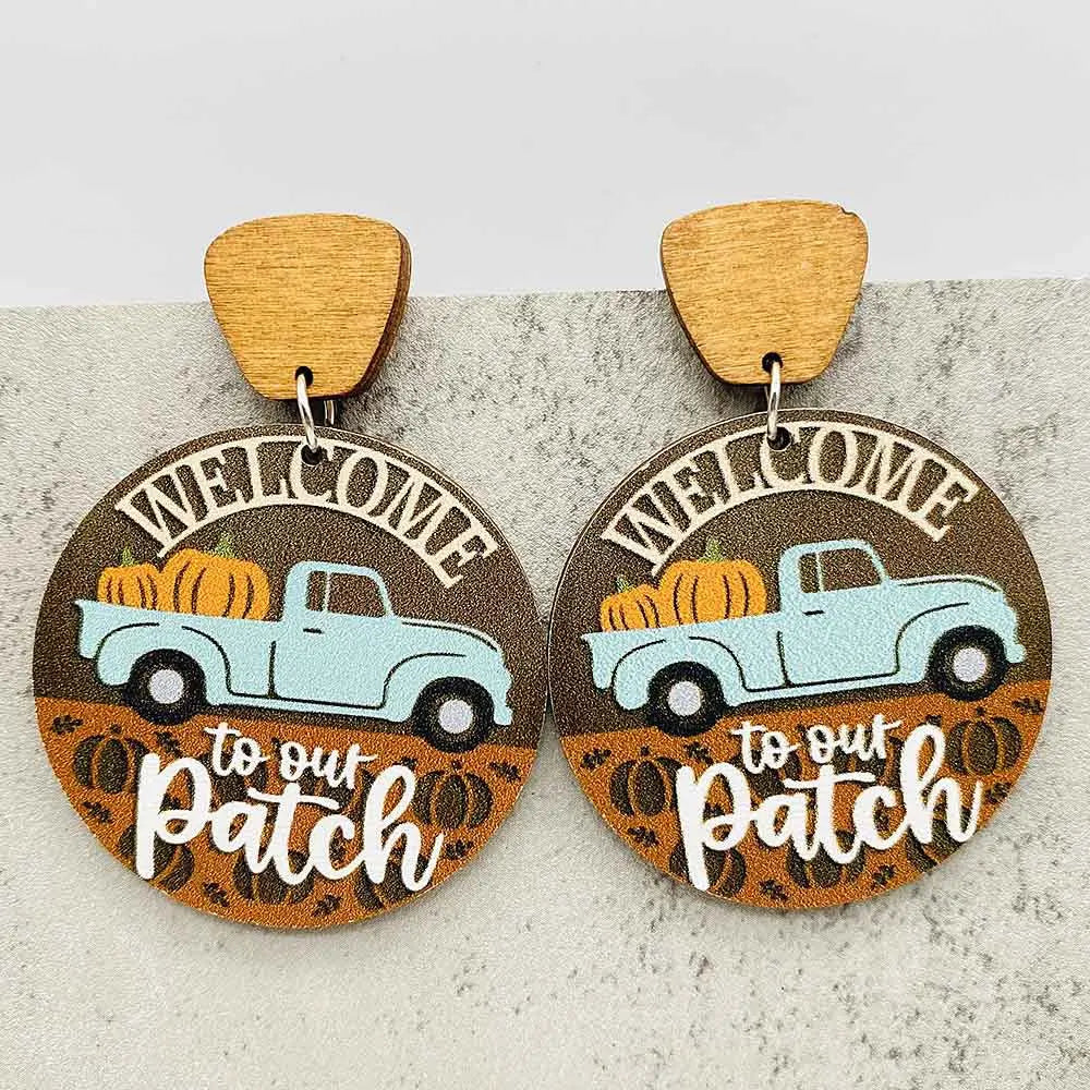 New Autumn Baseball Wooden Earrings Turkey Turquoise Pineapple Pumpkin Truck Vintage Earrings for Women Thanksgiving Gifts