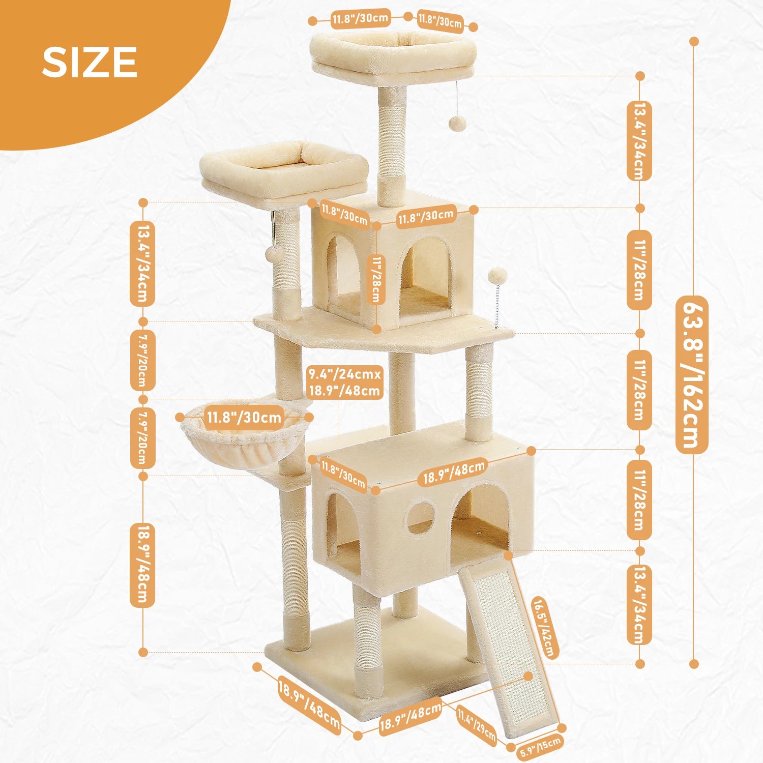 Stable&Safe Multi-Level Cat Tree Tower with Cozy Condo,Scratching Posts&Boards,Perches,Hammock,Pompoms for Active Cats,Cat Toys