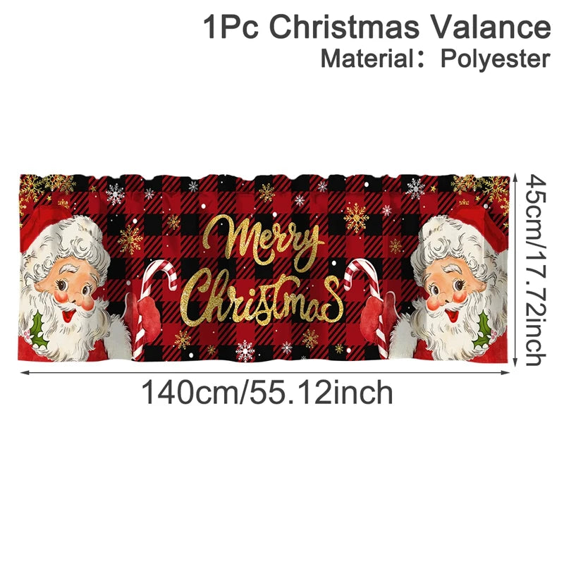 Christmas Short Curtains Valances Christmas Decorations for Home 2025 Xmas Ornaments Windows Treatments for Kitchen Bathroom