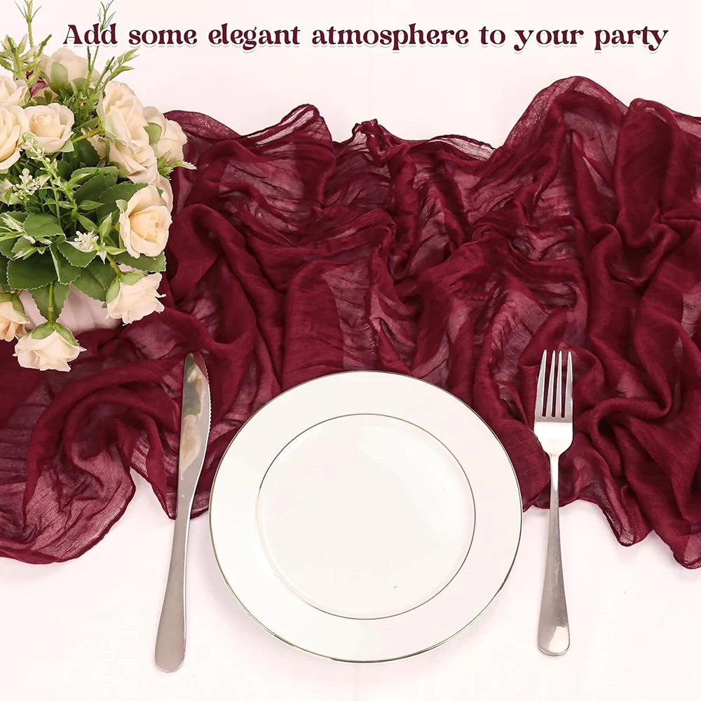 Christmas Green Red Burgundy Cheesecloth Table Runner Boho Rustic Gauze Terracotta Table Runner for Wedding Party Birthday Decor