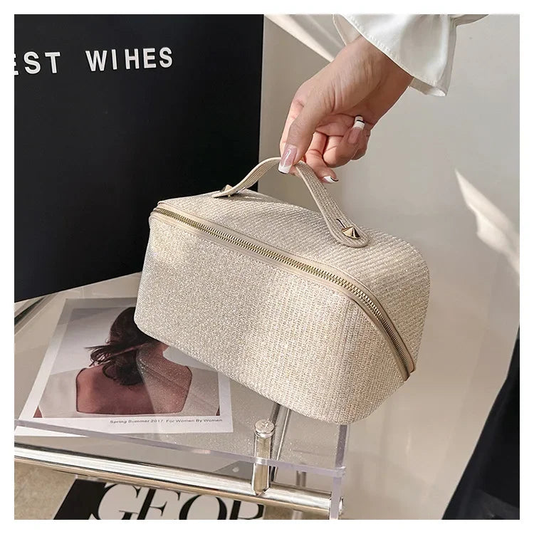 Sac à cosmétiques, grande capacité, design à paillettes fines, sac de toilette léger et pratique