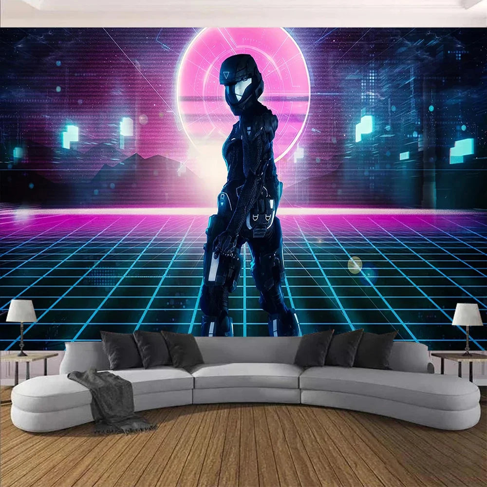 Cyberpunk Future Steam City Home Tapestry Art Wall Hanging Psychedelic Galaxy Hippie Retro Anime Tapestry Background Decoration