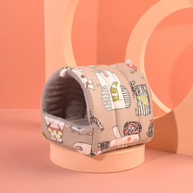 Cute Cartoon Rabbit Squirrel Mini Cage Guinea Pig Nest Small Animal Mice Rat Pet Sleeping Bed Hamster House Winter Warm Soft Mat