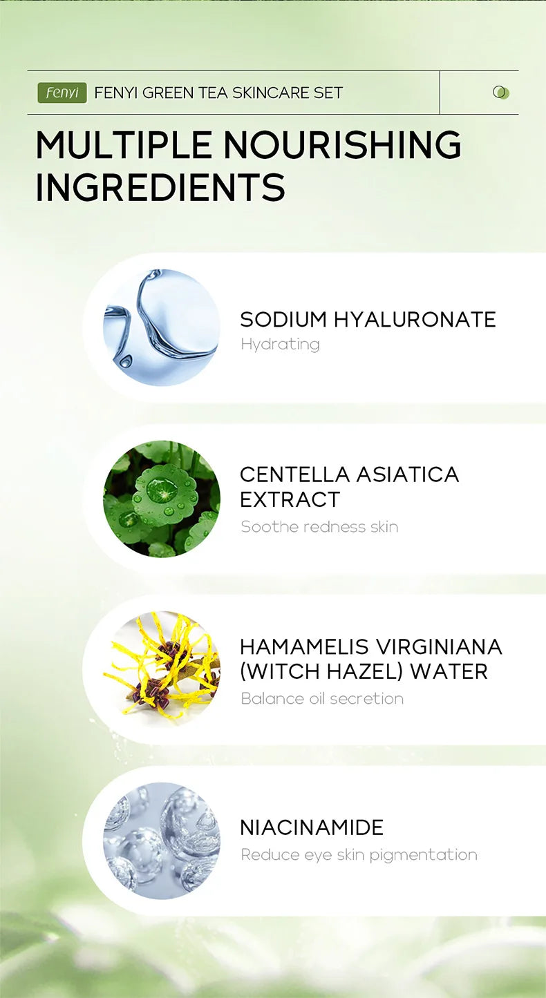 19pcs Gift Box Kit Green Tea Skin Rejuvenation Face Essence Korean Face Cream Fade Dark Circles Eye Cream Skin Care Products