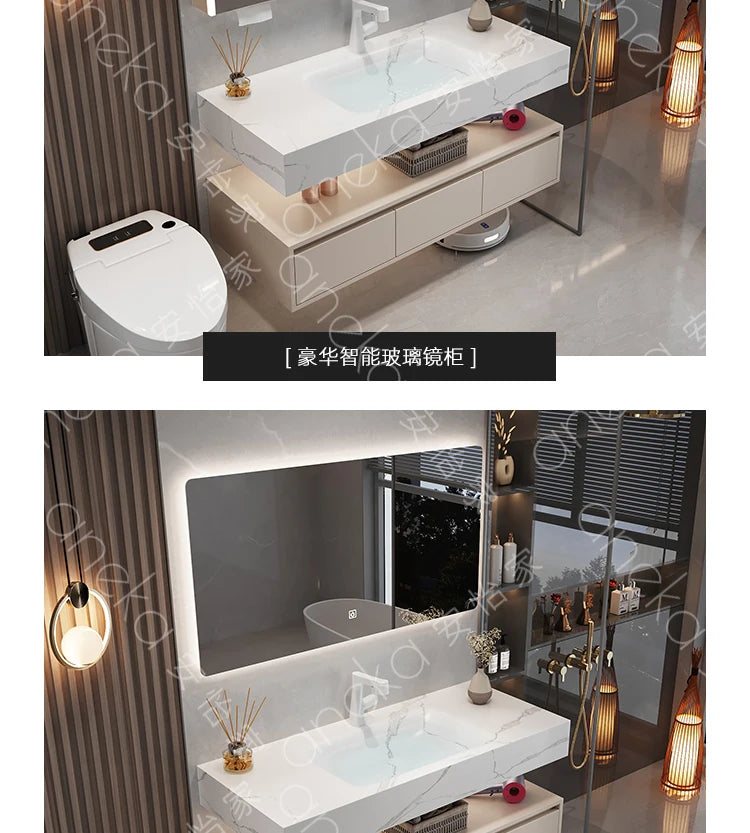 Armoire de salle de bain légère en bois massif, toilettes de rangement Vintage, vanité de salle de bain, miroirs de maquillage, meubles Para Banheiro