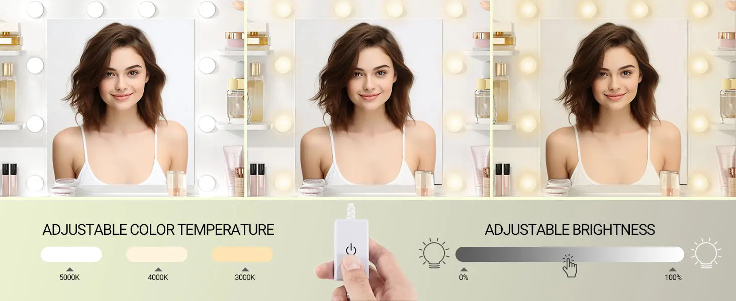 Hzuaneri Coiffeuse avec 10 boules lumineuses LED, luminosité réglable, grand miroir HD, 1 grand tiroir et 8 petits armoires à tiroirs